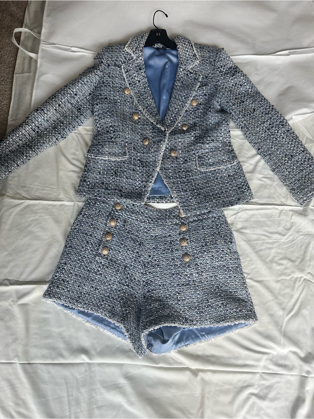 Generation Love Blue Tweed Double-Breasted Blazer & Shorts Set